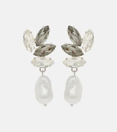 Erdem Crystal-embellishment Pearl-drop Earrings In Silver