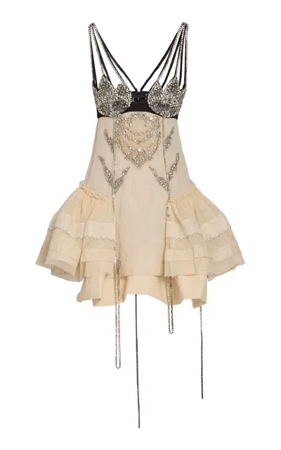 Erdem Embellished Gauze Mini Dress In Neutral