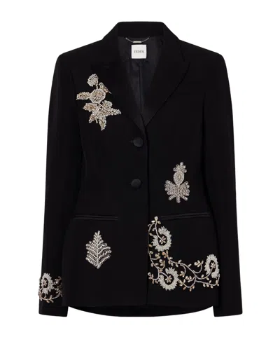 Erdem Embellished Grain De Poudre Wool Balzer In Black