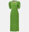 Erdem Belted Embellished Crinkled Silk And Cotton-blend Jacquard Midi Dress In Green