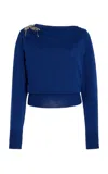 Erdem Embellished Knit Merino Wool Sweater In Navy