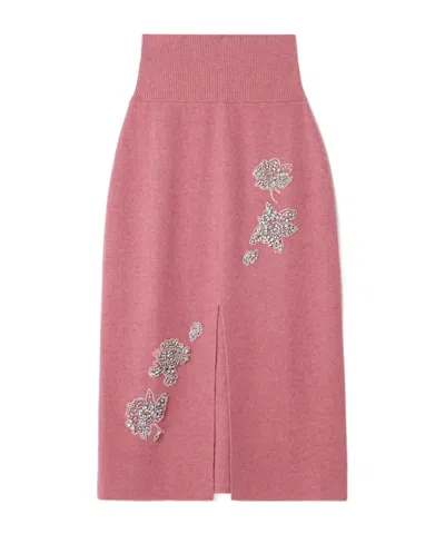 Erdem Embellished Knitted Midi Skirt In Pink