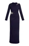 Erdem Embellished Long-sleeve Gown In Blue