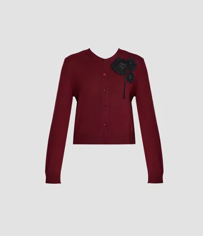 Erdem Embellished Merino Wool Cardigan In Brown