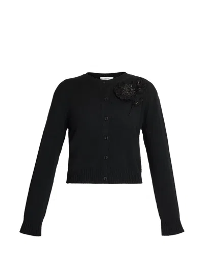 Erdem Embellished Merino-wool Cardigan In Black
