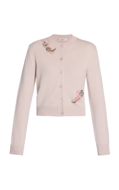 Erdem Embellished Merino-wool Cardigan In Pink