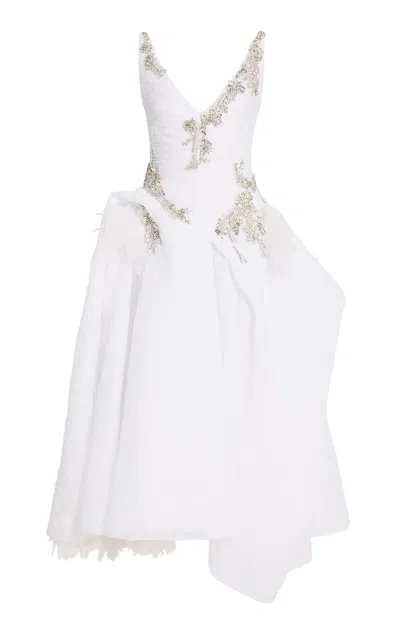 Erdem Embellished Organza Cloque Maxi Dress In White