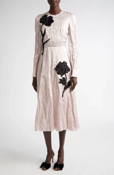 Erdem Floral Sequin Beaded Crinkle Midi Dress In Pink