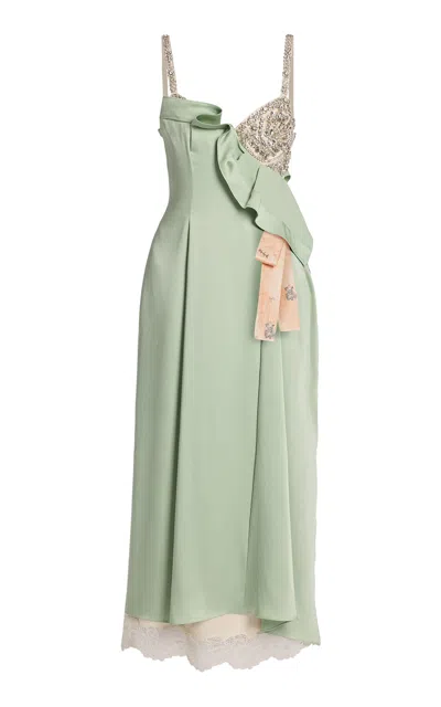 Erdem Embellished Satin Cady Midi Dress In Green