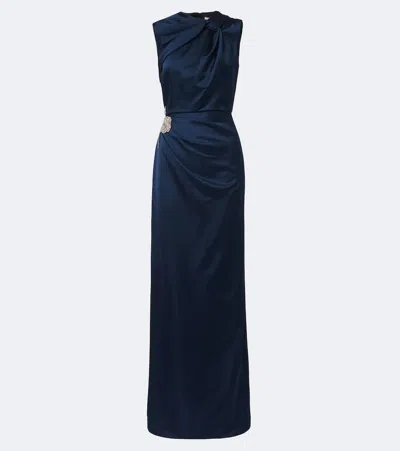 Erdem Embellished Satin Gown In Blau