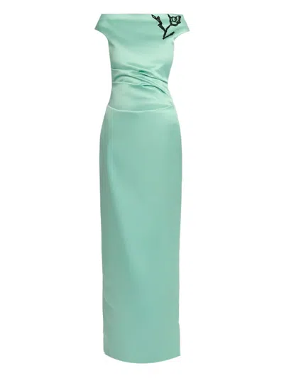 Erdem Embellished Satin Gown In Green