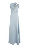 Erdem Embellished Satin Gown In Light Blue