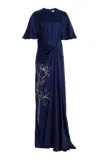 Erdem Embellished Satin Gown In Navy