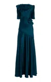 Erdem Embellished Satin Gown In Turquoise