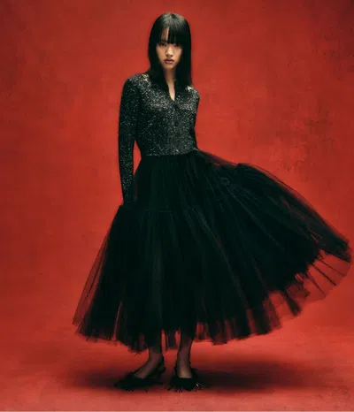Erdem Embellished Sequin Cropped Cardigan In Black