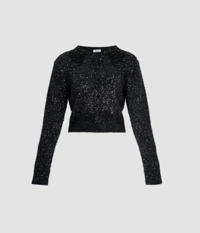 Erdem Embellished Sequin Cropped Cardigan In Black