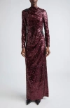 Erdem Embellished Sequin Long Sleeve Gown In Red