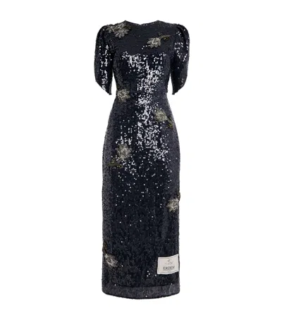 Erdem Embellished Sequin Midi Dress In Navy