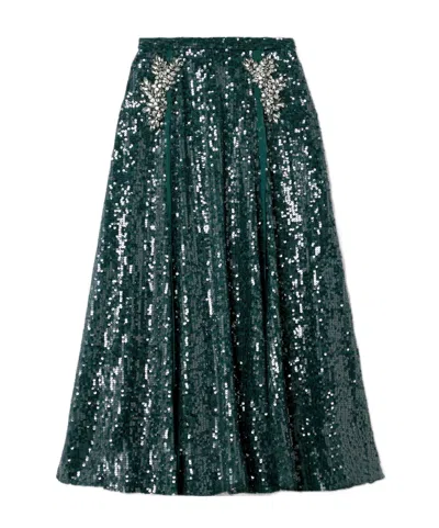 Erdem Embellished Sequined Skirt In Green