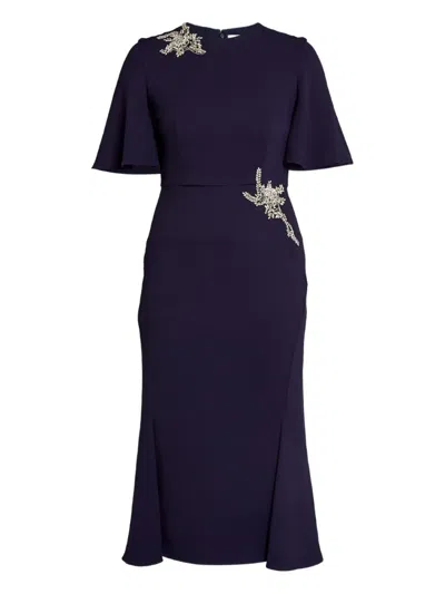 Erdem Embellished Short-sleeve Midi Dress In Blue
