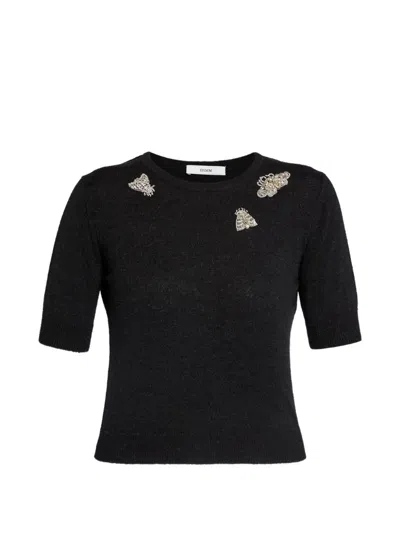 Erdem Embellished Short-sleeve Knit Top In Black