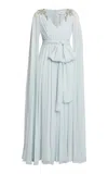 Erdem Embellished Silk Cape Gown In Blue