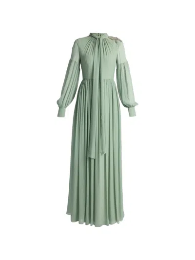 Erdem Embellished Silk Maxi Dress In Green