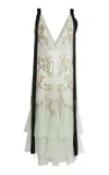 Erdem Embellished Slip Midi Dress In Green