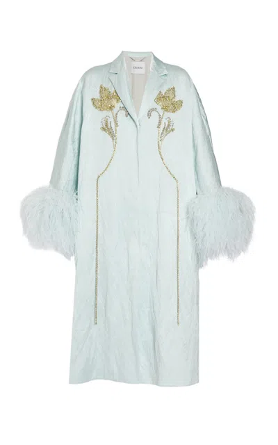 Erdem Embellished Textured Satin Coat In Blue