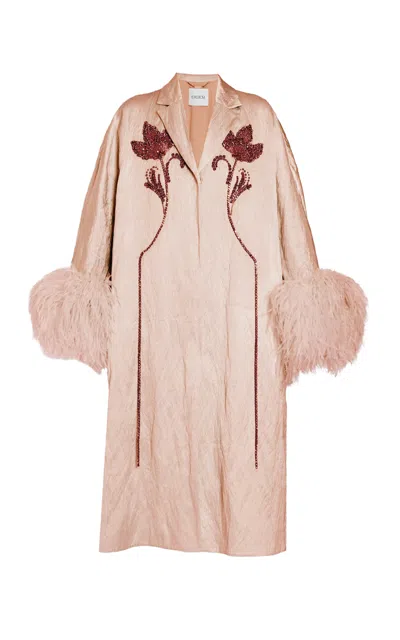 Erdem Embellished Textured Satin Coat In Pink