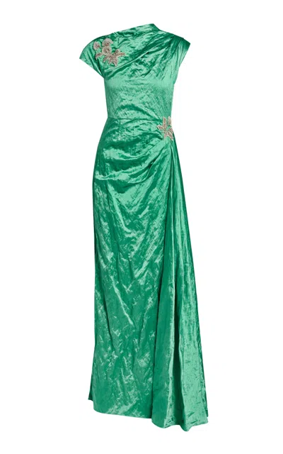 Erdem Embellished Textured-satin Gown In Green