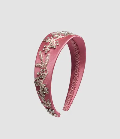 Erdem Embellished Textured Satin Headband In Pink