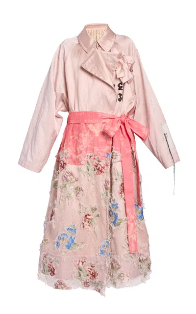 Erdem Embellished Textured Satin Trench Coat In Pink