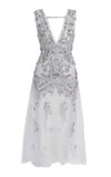 Erdem Embellished Tulle Maxi Dress In Blue