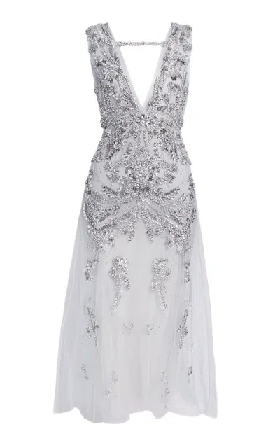 Erdem Embellished Tulle Maxi Dress In Blue