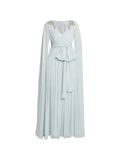 Erdem Embellished V-neck Cape Gown Dress In Blue