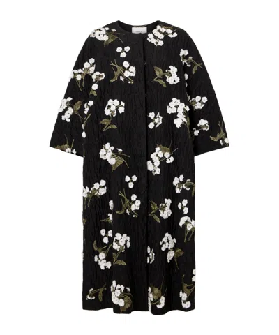 Erdem Embroidered Appliqué Wool Blend Coat In Black