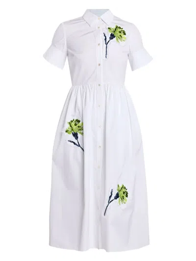 Erdem Embroidered Button-up Dress In White