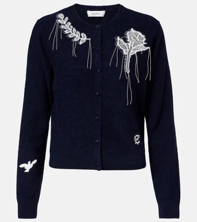 Erdem Embroidered Cardigan In Blue