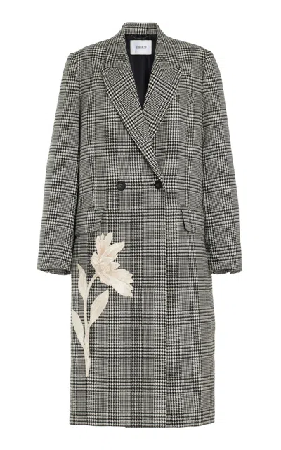 Erdem Embroidered Checked Wool Coat In Schwarz