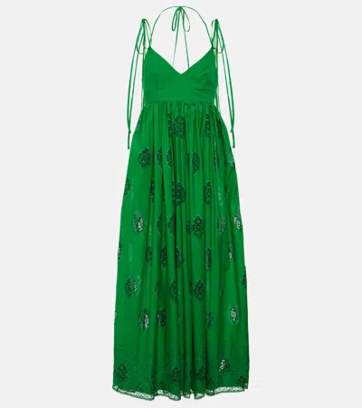 Erdem Embroidered Cotton-blend Midi Dress In Green