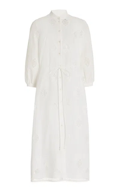 Erdem Embroidered Cotton-blend Midi Shirt Dress In White
