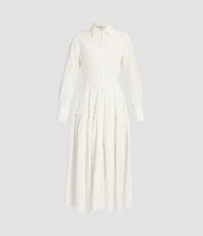 Erdem Embroidered Cotton Long Sleeve Shirt Dress In White