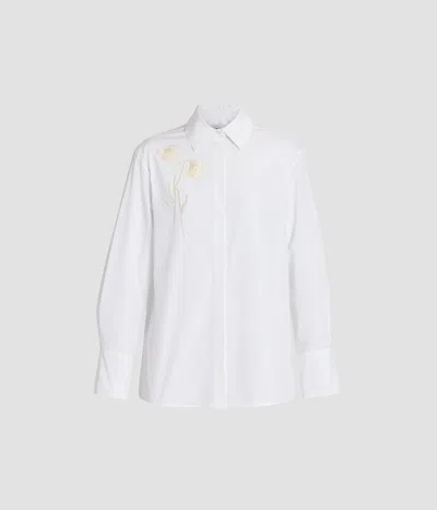 Erdem Embroidered Cotton Poplin Long Sleeve Shirt In White