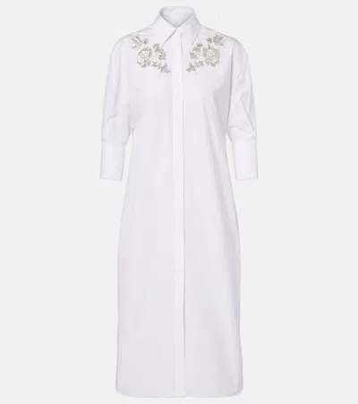 Erdem Embroidered Cotton Poplin Shirt Dress In White