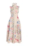 Erdem Embroidered Cotton-twill Midi Dress In Neutral