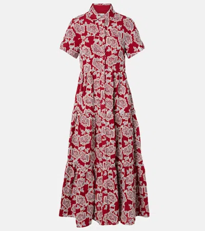 Erdem Womens Cherry Floral-embroidered Tiered Cotton-blend Midi Dress In Red