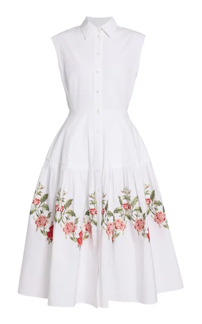 Erdem Embroidered Cotton-poplin Midi Dress In White