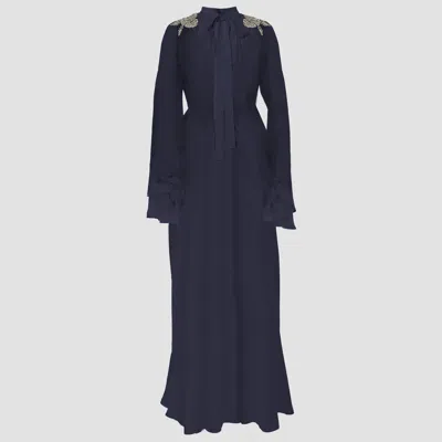 Erdem Embroidered Creponne Long Sleeve Gown In Blue