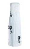 Erdem Embroidered Crinkled Satin Midi Dress In Light Blue
